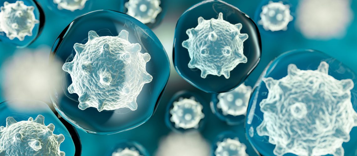 pathogen micro organisms in blue background, 3d illustration